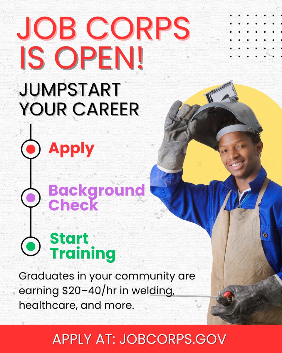 eckerdconnects's tweet image. Create something real. 🔥

Welding skills = nationwide opportunities + strong pay.
Train free. Launch fast. Job Corps.

👉 brnw.ch/21x25JT

#WeldingCareers #SkilledTrades #CareerReady