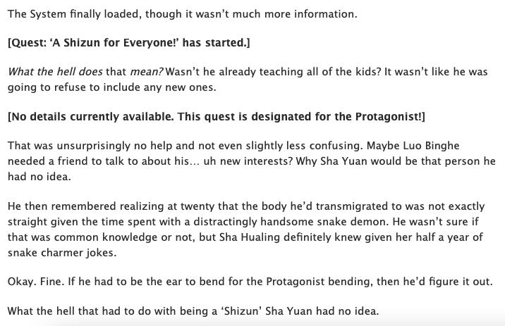 waffle_fancy's tweet photo. Unbound Silk | ~28K | E | Complete {RTs ❤️} #svsss #bingyuan

Shen Yuan transmigrates as Sha Hualing's cousin which is pretty chill until Bing-ge gets back from the svsss-verse and accidentally strong-arms the System into a quest 'A Shizun for Everyone'

https://t.co/KU65Zzpdbt https://t.co/C1JfshhosI
