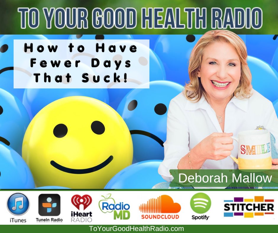 drdavidfriedman's tweet photo. Some days just suck!! Deborah Mallow shares real tools from her award-winning book, 6 Steps to Fewer Days That Suck, to help you rethink, react better &amp; choose happy. 

😁🎧 Listen: https://t.co/5lgmmu3PtD #MindsetShift #ChooseHappy https://t.co/dTlCMjId49