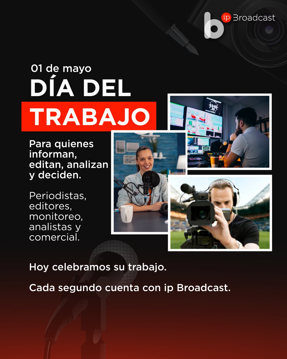 ipbroadcast_'s tweet image. Hoy celebramos el trabajo en todas sus formas.
El que informa, el que analiza, el que decide y el que hace que todo avance.
¡Feliz Día del Trabajo!
#DíaDelTrabajo #TrabajoEnEquipo #TransformaciónDigital #Medios