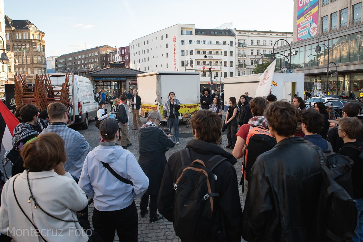 Montecruzfoto's tweet photo. 30.04.2026 Berlin. Young activists gathered at Hermannplatz to protest against the interception of several ships and the detention of members of the international Flotilla to Gaza by the Israeli government in international waters. 

#B3004 #GlobalSumudFlotilla #berlinprotests https://t.co/zDoM5n9wNz