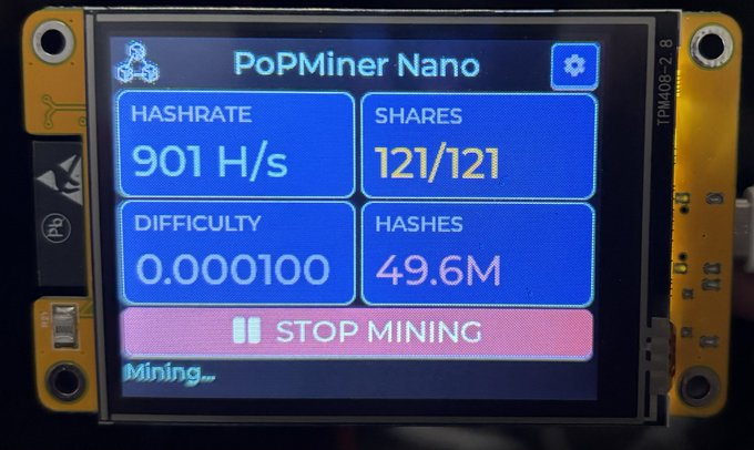 ProofOfPrints's tweet image. 🎉 PoPMiner Nano v1.0 is live 

📦Case and Etsy listing coming soon

⛏️ Kaspa lottery miner
📱 2.8" touchscreen
🌐 Web UI + mDNS discovery
🔄 OTA firmware updates
💰 Runs on a $15 ESP32 board
First of many PoPMiner models. Open source.
🔗 github.com/proofofprints/…
#Kaspa $KAS