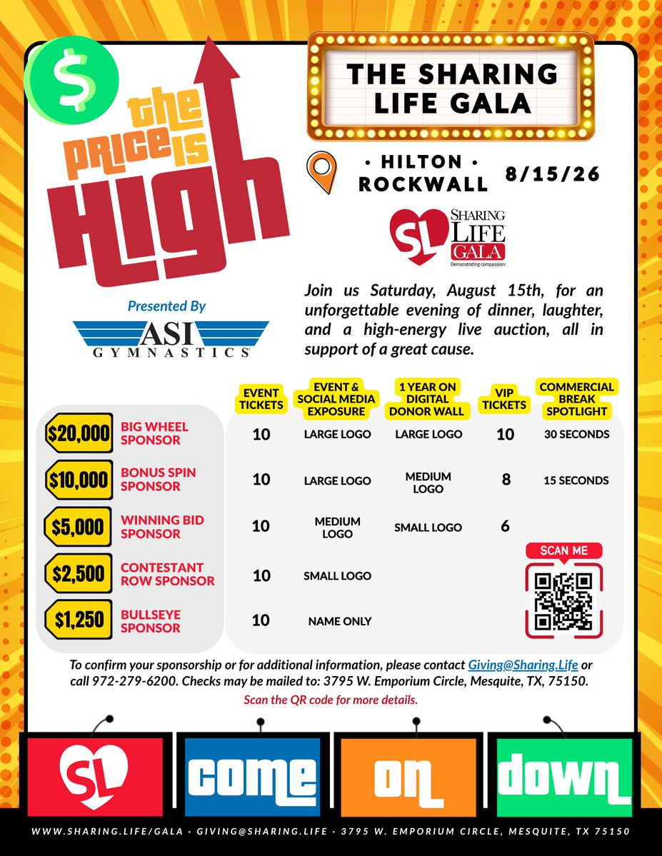SharingLifeTx's tweet image. 💛 It's #Gala time! Join us for an exciting night of fun &amp;amp; games, “The Price is High.” We’re inviting sponsors to help bring #hope &amp;amp; support to our community for others. 

🎯 Help us, help them:
• #Support families in crisis
• Bring stability &amp;amp; hope
• Make real #impact