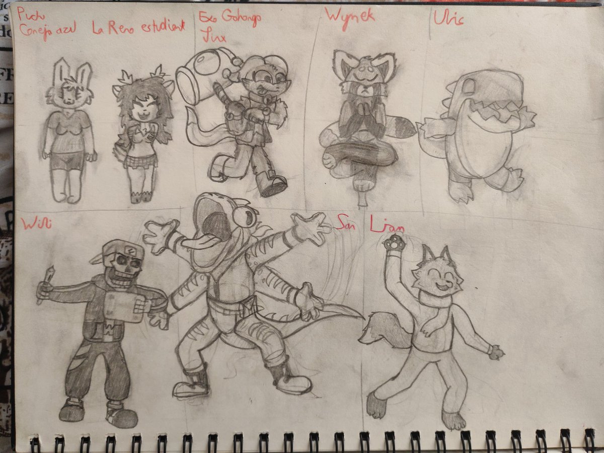 Así se ve toda la primera hoja de sketches :3

Aún quedan 4, hay dibujos pa todo el mes 🔥

Ya en vacaciones haré el integrador xd