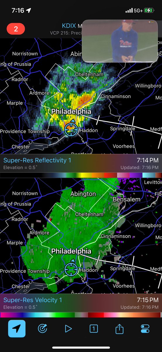 Small cell passing through South Philadelphia. Phillies vs Giants in a rain delay. Game should be on track to resume in about 30 minutes.