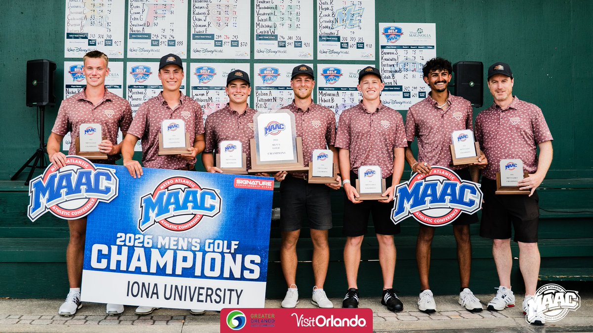 MetroConfSports's tweet photo. Crowned. Champions.
@IonaGolf takes the 2026 MAAC Men's Golf Title😤🏆
#MAACGolf x @signaturerings https://t.co/E32fdbNBWb