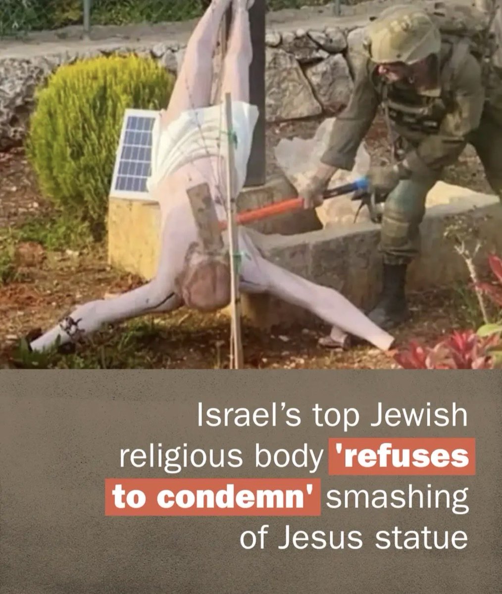 jrafati's tweet photo. @VerminusM Do you know who really hates Jesus? 👇

Israel's Chief Rabbinate has declined to condemn the smashing of a statue of Jesus by a soldier in southern Lebanon earlier this month, according to Army Radio. https://t.co/0Xbxojs5ba