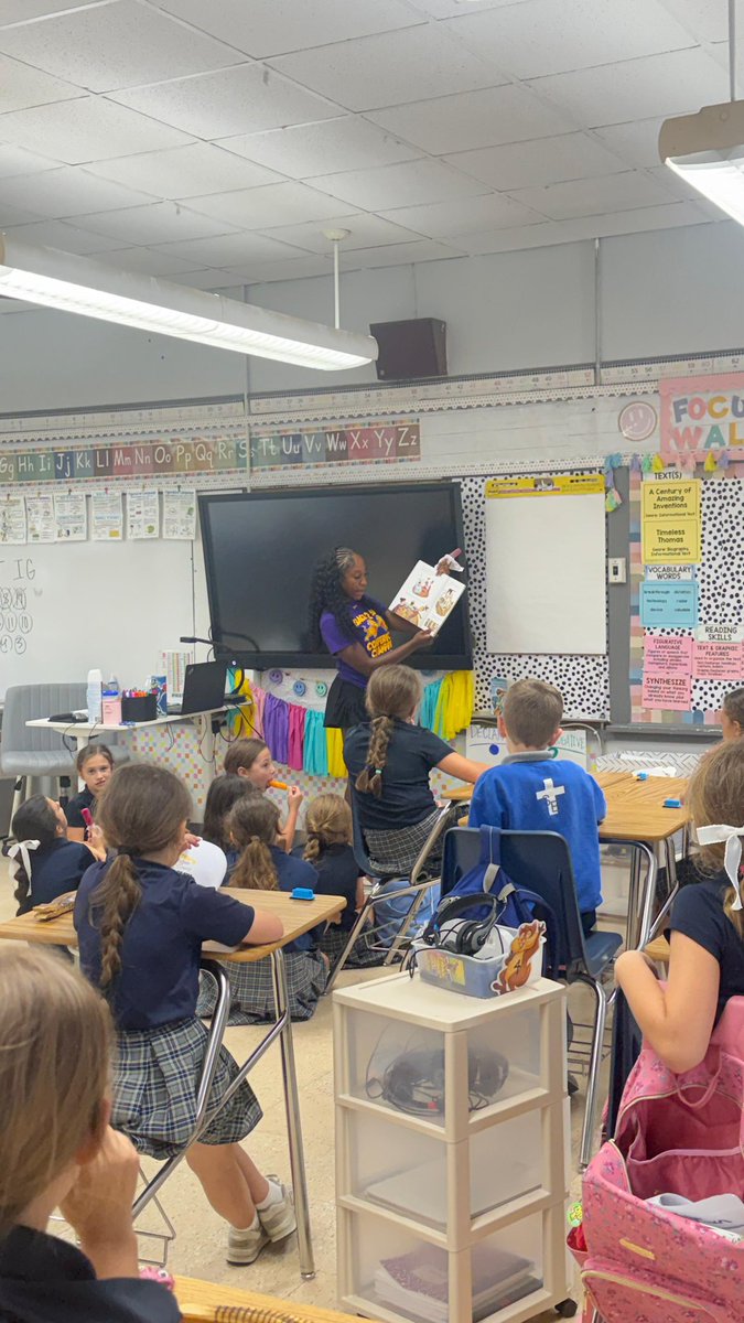 Coach_Beckmann's tweet photo. Awesome time today as LSU-E Women’s Basketball got to spend time with the great kids at St. Edmund’s in Eunice, Louisiana! 📚🏀🐯 #FullGeaux 💜💛 @LSUEBengalsWBB https://t.co/pMxnjudjbp