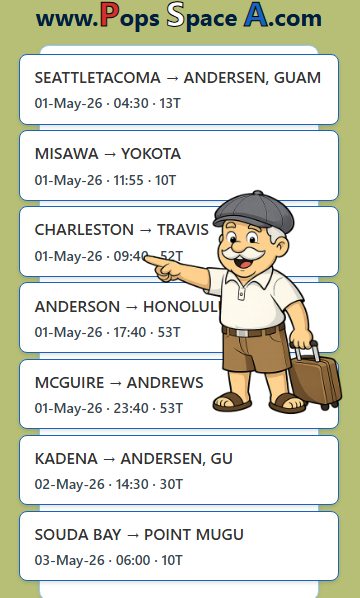 PopsSpaceA's tweet photo. ✈️ New schedules just appeared across the terminals.

Pop found a flight from JB_CHARLESTON to TRAVIS AFB, CA: 52T tentative seats, 01 MAY 2026, 09:40 roll call. Check it out!

https://t.co/YYfaPOJTza

#PopsSpaceA #SpaceA #Charleston #Travis https://t.co/p03nUcjo7C