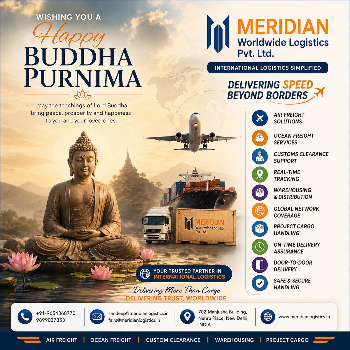 MeridianLogs's tweet photo. 🪷 Happy Buddha Purnima 🙏
May peace &amp; wisdom guide your path.
✈️ Fast International Logistics
🌍 Worldwide Network
📦 Safe &amp; On-Time Delivery
Meridian Worldwide Logistics Pvt. Ltd.
#BuddhaPurnima #Logistics #GlobalShipping #AirFreight https://t.co/CRsIlb2qnR