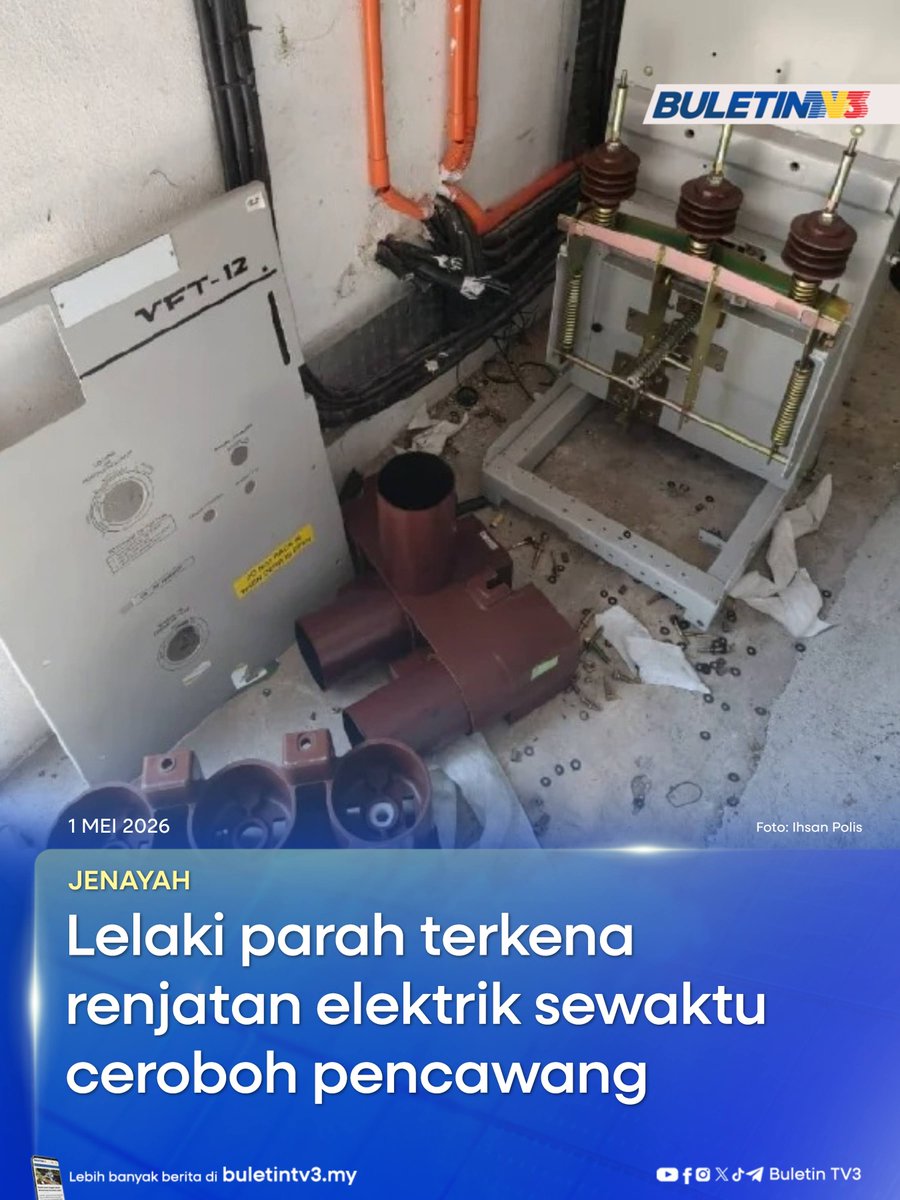 BuletinTV3's tweet photo. JENAYAH | Tindakan seorang lelaki masuk ke dalam pencawang elektrik di kawasan Taman Ria Jaya, Sungai Petani, Isnin lalu untuk melakukan kegiatan curi mengundang padah apabila parah akibat terkena renjatan elektrik.
#BuletinTV3 #BeritaTerkini #parah #cerobohpencawang #renjatanelektrik
Berita penuh di https://t.co/G1e9qxJV3O