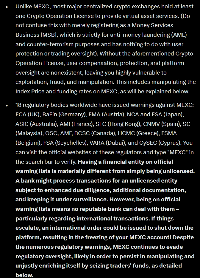 outbid489's tweet photo. @ashabetho MEXC uses this lack of oversight to seize funds via index manipulation, disabling stop-losses &amp; freezing accounts for "abnormal profits." No major exchange lacks a COL AND hides its legal entity in its User Agreement like MEXC. #MEXCScam 2/2 https://t.co/lUsQHltwFu