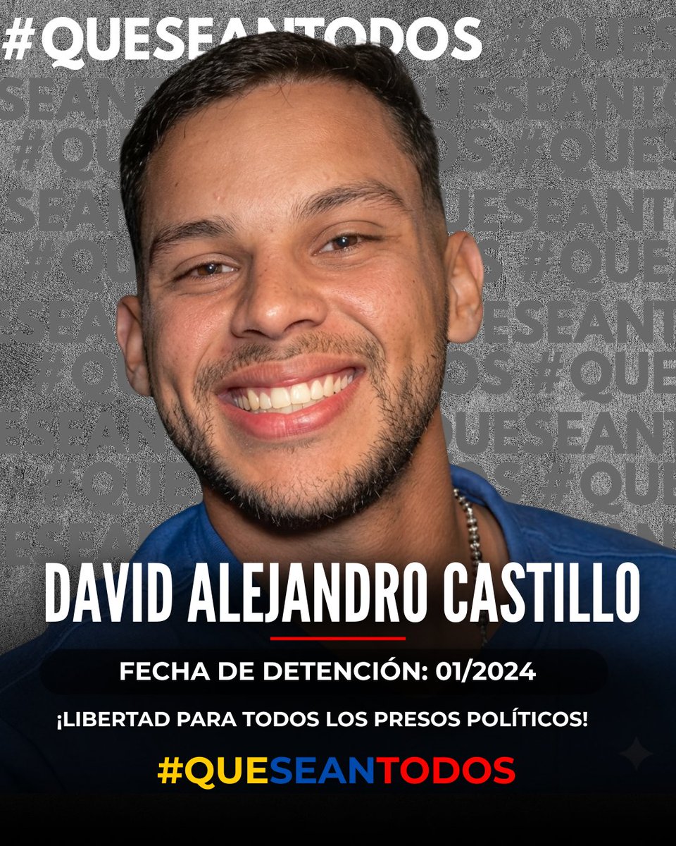 VenteDDHH's tweet photo. ❗️¡Libérenlos a todos!

En Venezuela todavía quedan mas de 400 personas secuentradas por el régimen. Son más de 400 vidas en pausa.

¡David Alejandro Castillo y cada uno de los presos politicos debe ser liberado YA!

#QueSeanTodos https://t.co/ckFodpqeDL