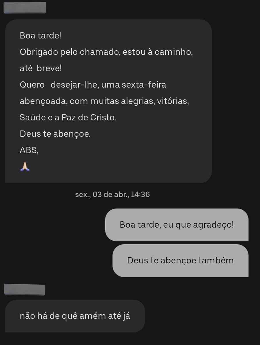 Enquanto isso dou muita sorte com uber
Olha a mensagem automática do senhorzinho querido q me buscou 😭😭
Nem sou religiosa mas me senti na obrigação de responder