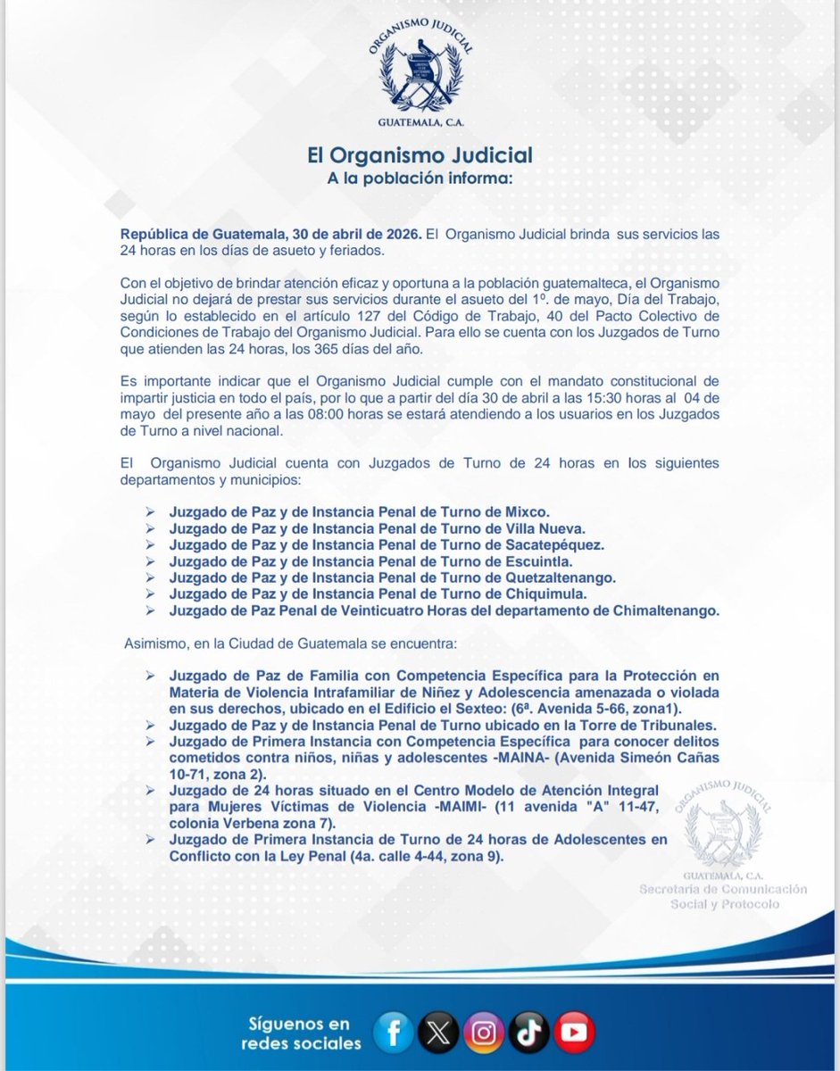 El Organismo Judicial a la población informa:

#OJ #CSJ