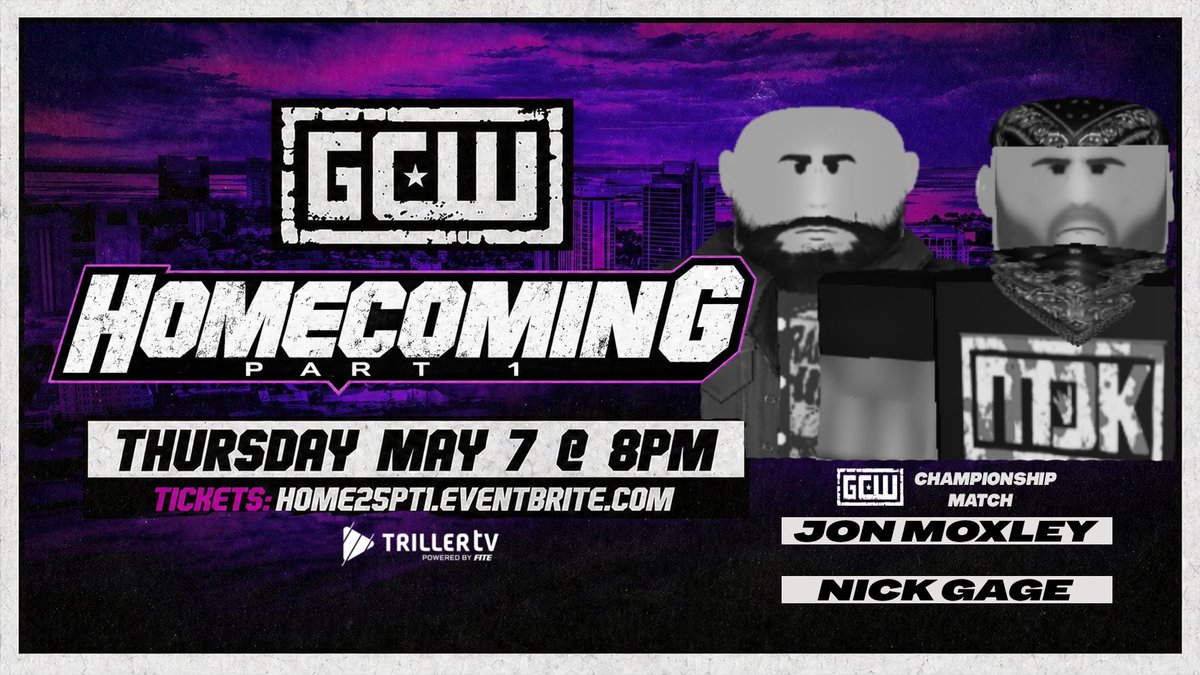 GCWxRoblox's tweet photo. *GCW Homecoming Part 1 Update*  

Just Signed:  Jon Moxley vs Nick Gage for the GCW World Championship    

Plus:  
Leon Slater 
Bear Bronson 
Ricky Sosa  
+more  

#GCWHome #RW https://t.co/R4FG21hu5o