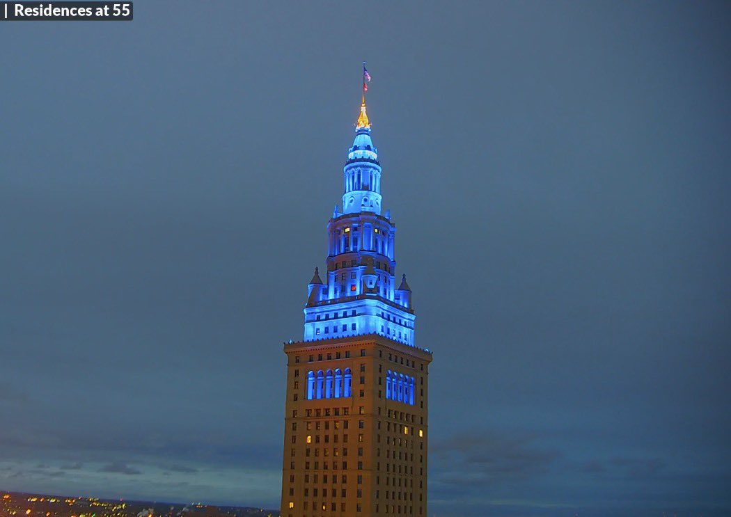 TowerLightsCLE's tweet photo. BLUE -  For Autism Awareness Month 

Autism Speaks is dedicated to creating an inclusive world for all individuals with autism throughout their lifespan. We do this through advocacy, services, supports, research and innovation, and advances in care for autistic individuals and their families. 

Check out what Autism Speaks is up to here in Cleveland and head to https://t.co/rHRgxz4XtZ