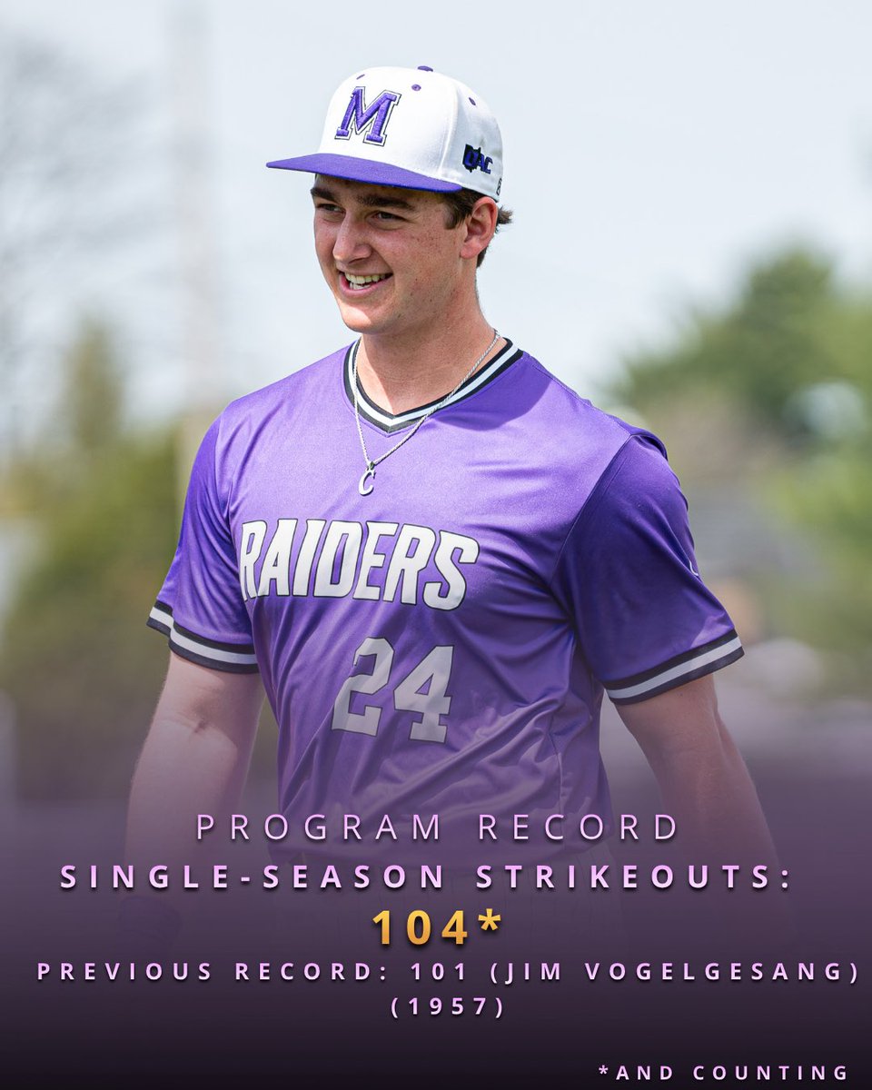 umubaseball's tweet photo. Ty Dennison breaks the single season strikeout record with 14 Ks in 7 IP today vs Muskingum https://t.co/qi1hW0sklD