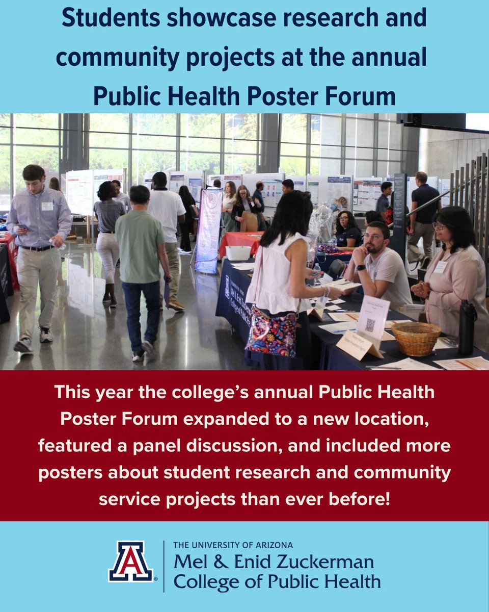 UAZPublicHealth's tweet image. Our public health students showcased their research and community service projects at our annual Public Health Poster Forum 2026!

Read all about it! bit.ly/4eORsZR
#publichealth #uarizona #studentlife #posterforum #studentorganization