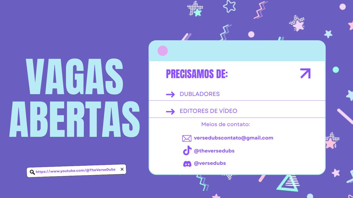 VerseDubs's tweet image. VAGAS ABERTAS NO VERSE DUBS!!

#fandublagem #Twitterx #RT