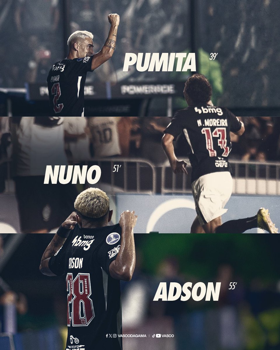 Os gols da noite ⚽️

🇺🇾 Puma Rodríguez 
🇵🇹 Nuno Moreira 
🇧🇷 Adson 

📸 Matheus Lima e Dikran Sahagian | #VascoDaGama