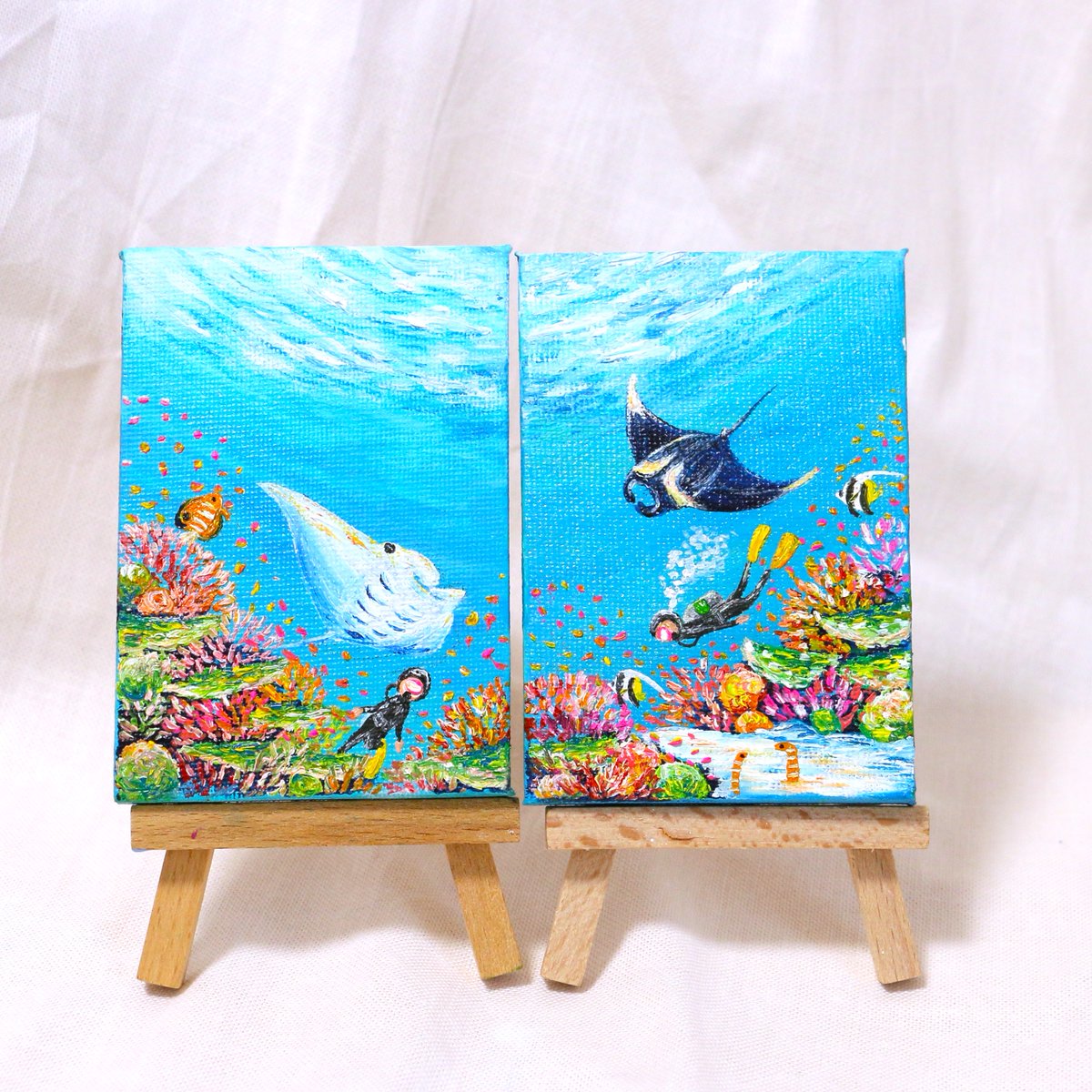 【水彩画】　ダイビングショップ　額付き オーダーいただいた作品が完成しました。 お客様が実際にダイビング中