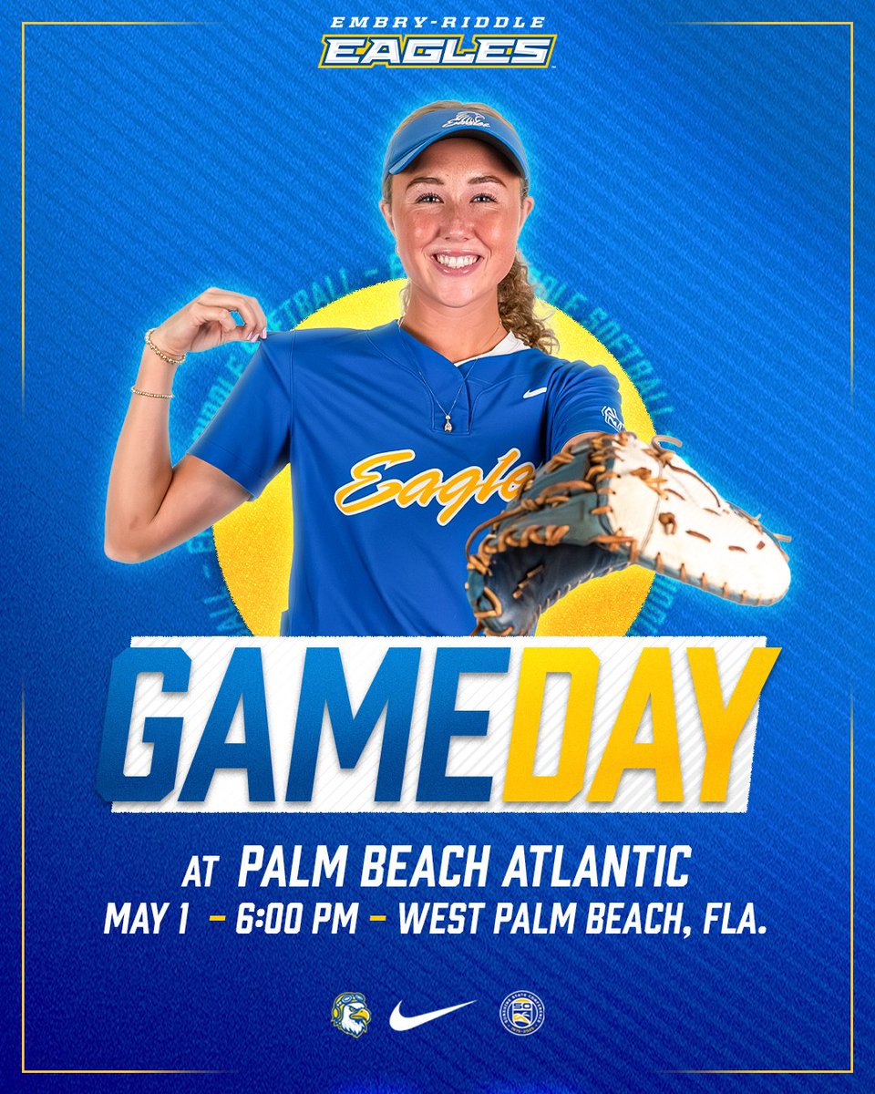 ERAUSoftball's tweet photo. On the road in West Palm Beach! 🌊🥎

🦅 vs Palm Beach Atlantic
📍West Palm Beach, Fla.
⏰ 6 PM

Follow Along:
📺: https://t.co/taY4gIoUKt
📊: https://t.co/gShmHGfI3q

#GoERAU #ERAUSoftball https://t.co/pjTipLS4az