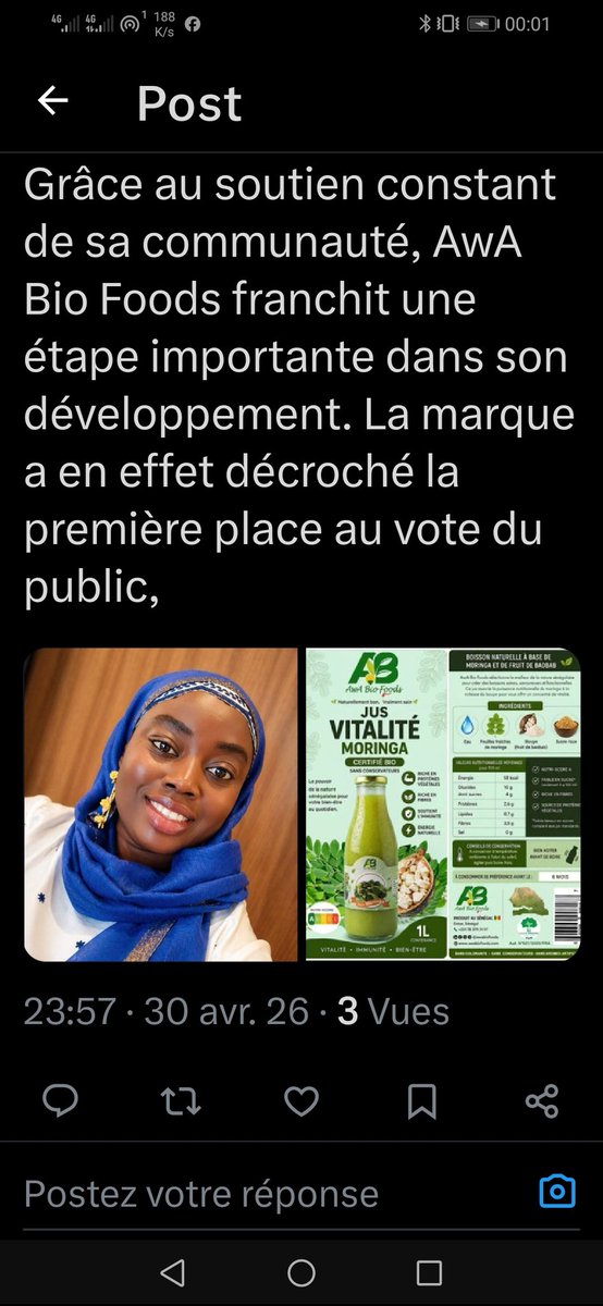 LomediaCom's tweet photo. Plébiscité par le public : 750 votes et sacré 2e Meilleur Produit Made in Sénégal 
Grâce au soutien constant de sa communauté, AwA Bio Foods franchit une étape importante dans son développement. La marque a en effet décroché la première place au vote du public, avec 750 voix sur https://t.co/G6F4nFfUQd