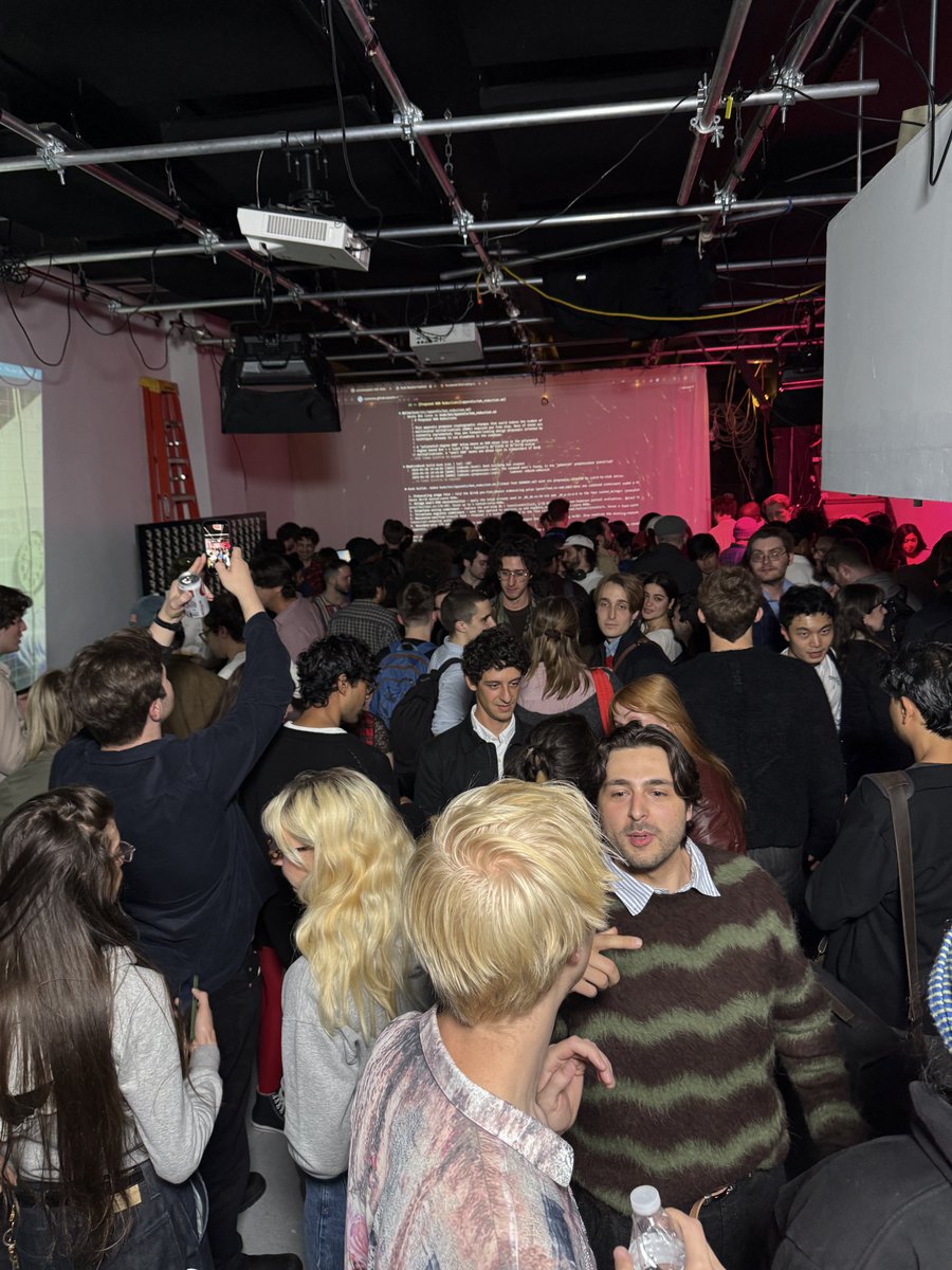 pourteaux's tweet photo. AI psychosis summit proves:
- you can summon a party via twitter
- drinking alcohol is over 
- my thesis that dimes sq is online now
- sf has tech but nyc has art and culture https://t.co/GvmQN4pzN9