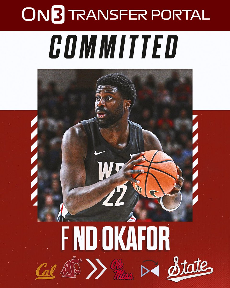 TransferPortal's tweet photo. BREAKING: Washington State transfer forward ND Okafor has signed with Mississippi State, @PeteNakos reports🐶

Okafor was previously committed to Ole Miss. 

https://t.co/LWodGzSgps https://t.co/oWkKQ4vU9M