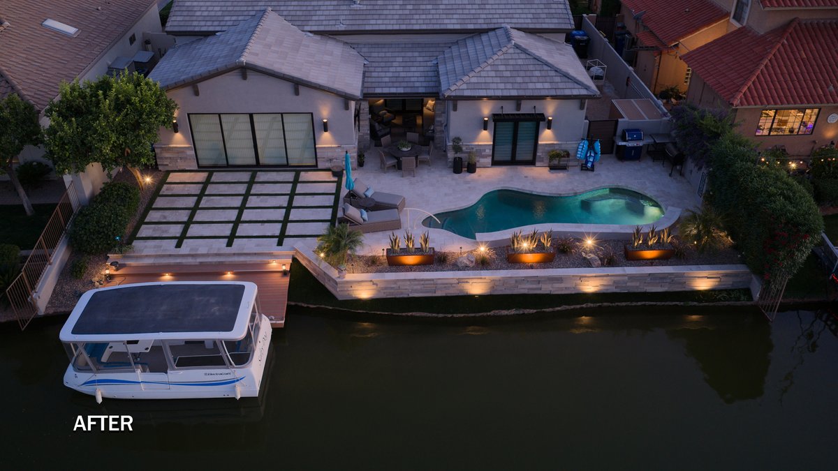 calpool's tweet photo. 90's lagoon to over the moon 🎇 

On this #TransformationThursday we're diving into this lakeside project in Gilbert. This refreshed outdoor living area provides more usable space, less maintenance, and a striking visual 🤩

Dive into remodel ideas here➡️https://t.co/HZe1nicJnh https://t.co/ZKaNIUeE2p