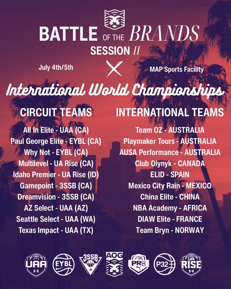 aog_events's tweet photo. BACK BY POPULAR DEMAND‼️

Battle of The Brands - Session II
X
International World Championships

July 4th/5th | MAP Sports Facility 

The top teams on the West Coast meet top international talent. All under one roof. https://t.co/VJPd1VtxqU
