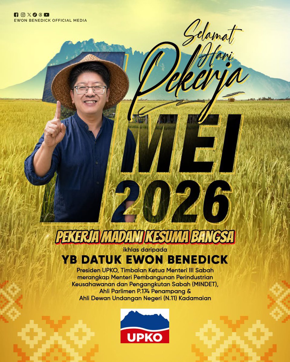 Ewon_Media's tweet photo. Selamat Hari Pekerja 2026!

Semoga kita semua terus bersemangat mencari rezeki demi keluarga tersayang dan demi negara yang tercinta.

Kepada anda yang sedang mencari pekerjaan, semoga dimurahkan rezeki dan mendapat peluang yang terbaik.

Terus cemerlang!

#PekerjaMadaniKesumaBangsa
#NorikotNodiBulanLima
