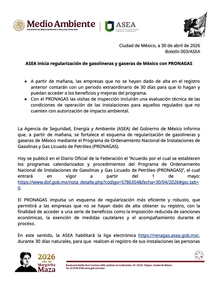 agencia_asea's tweet image. 📰#Entérate:

Mañana inicia el periodo extraordinario de #registro de gasolineras y gaseras de #México con #PRONAGAS ⛽️

Impulsamos un esquema de regularización más eficiente y robusto que permitirá a las empresas, que no se hayan dado de alta, obtener su registro para que puedan