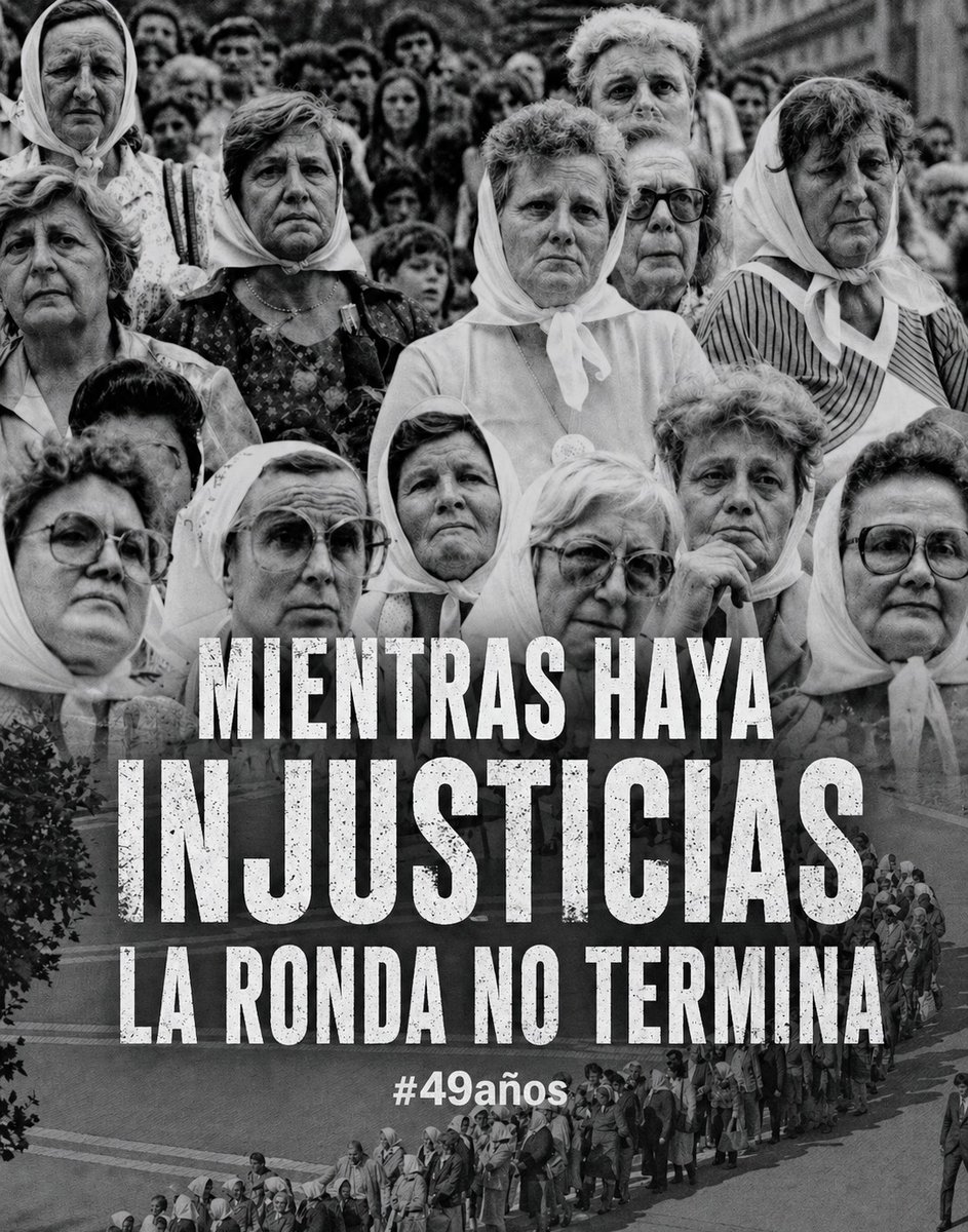 HijxsMadryn's tweet photo. 49 años de la primera ronda de las Madres de Plaza de Mayo. 
Pañuelos blancos que enseñaron que la dignidad puede más que el miedo
Hoy en Chubut cada marcha y  reclamo retoma esa historia.

 Porque la memoria no es el pasado es el presente que lucha. https://t.co/ntjp5hu2lS