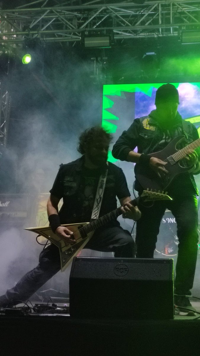 Athanator's tweet photo. Our force on stage never stops. 
@Athanator rocking and kicking!
@ThrasherManiacs @metalMusic81 @GuitarRiffs @tbtnewspaper https://t.co/W212HiGcTF