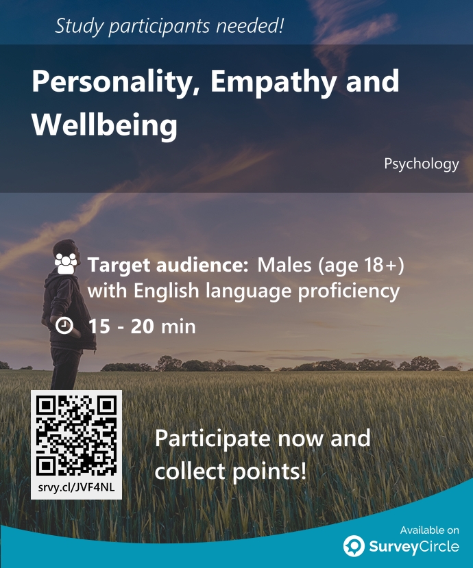 top_studies's tweet image. Participants needed for top-ranked study on SurveyCircle:

"Personality, Empathy and Wellbeing" via @SurveyCircle #utsengage

#empathy #wellbeing #personality #psychology