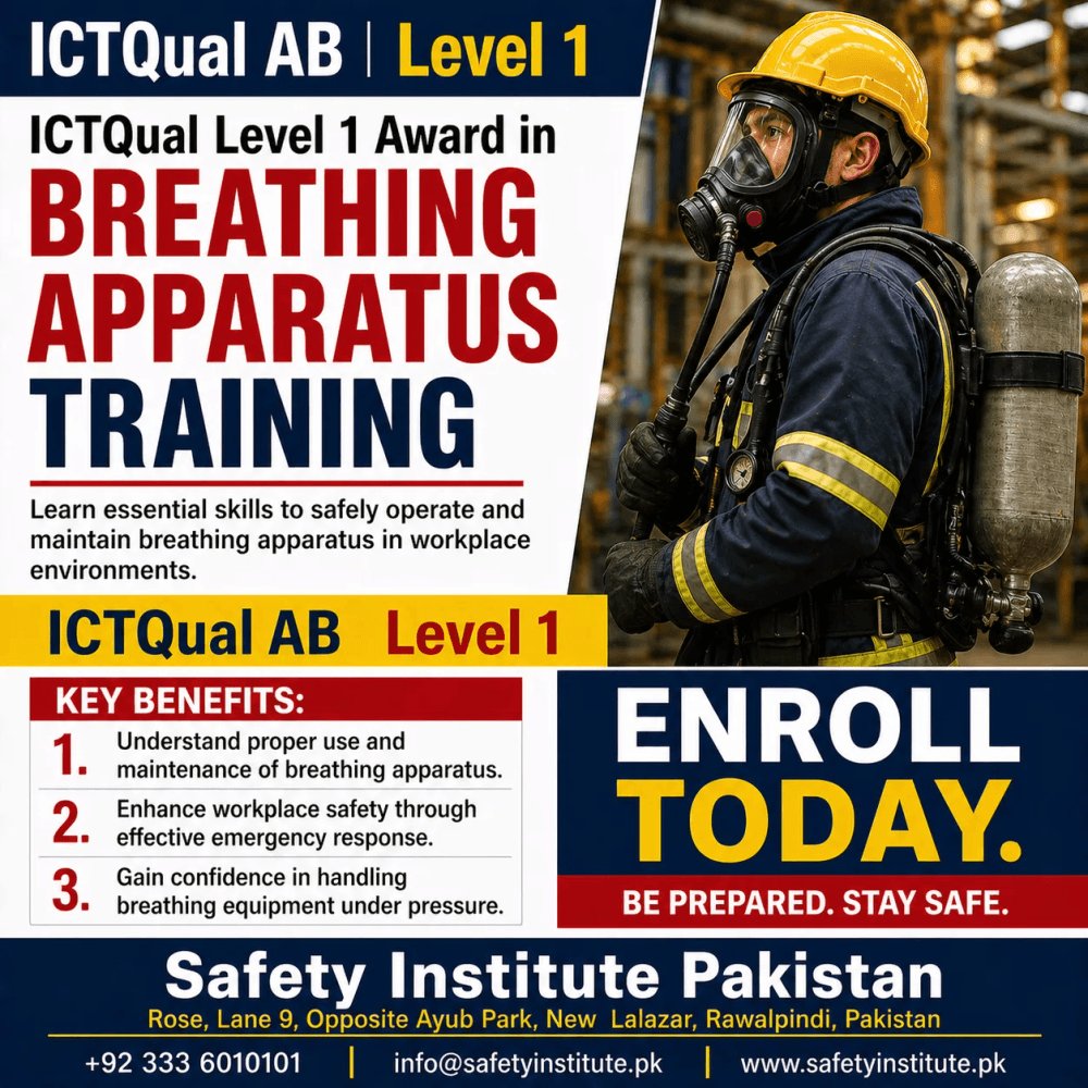 SafetyPakistan's tweet image. ICTQual Level 1 Award in Breathing Apparatus Training — Open for enrolment at Safety Institute Pakistan. Level 1. #ICTQual #Level #Award #Breathing #Apparatus #Training #VocationalTraining #Diplomas #Pakistan