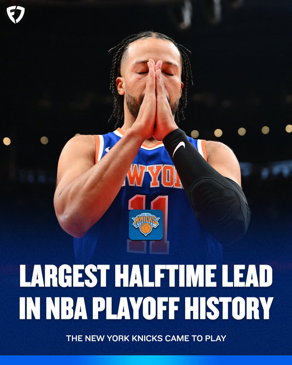 FanDuel's tweet image. The Knicks are up by 47 at half 😳

The largest lead at half in NBA Playoff history.

#NBA | #NewYorkForever