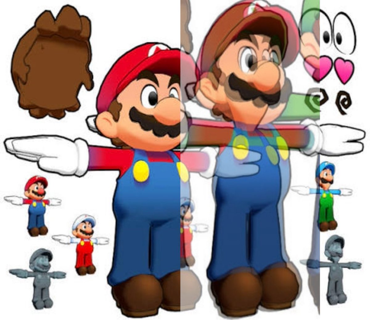 Was trying to prove that Luigi is not skinny by overlaying Mario over him and stretching it but I accidentally made the third Mario brother