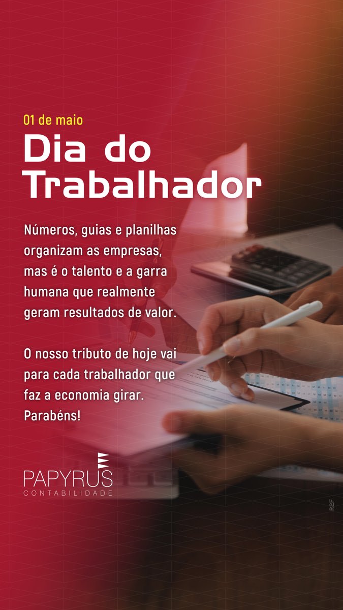 PapyrusContabil's tweet photo. A Papyrus Contabilidade deseja a todos os trabalhadores um excelente e merecido dia de descanso. Que hoje o seu saldo seja de muita paz e alegria!

Feliz Dia do Trabalhador! 💼🤝

#DiaDoTrabalhador https://t.co/DUFNi7SYl0