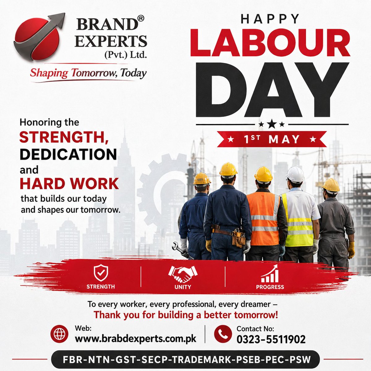 BrandExpertsPK's tweet photo. Celebrating the spirit of hard work, dedication, and resilience this Labour Day. 💼
At Brand Experts (Pvt.) Ltd., we honor every worker who contributes to building a stronger tomorrow.
Let’s appreciate the hands that shape our future.
.
Shaping Tomorrow, Today. https://t.co/ubshK5KBZs