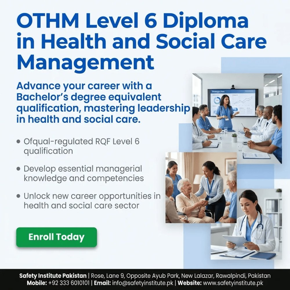 SafetyPakistan's tweet image. OTHM Level 6 Diploma in Health and Social Care Management — Open for enrolment at Safety Institute Pakistan. Level 6. #OTHM #Level #Diploma #Health #Social #Care #Management #VocationalTraining #Diplomas #Pakistan