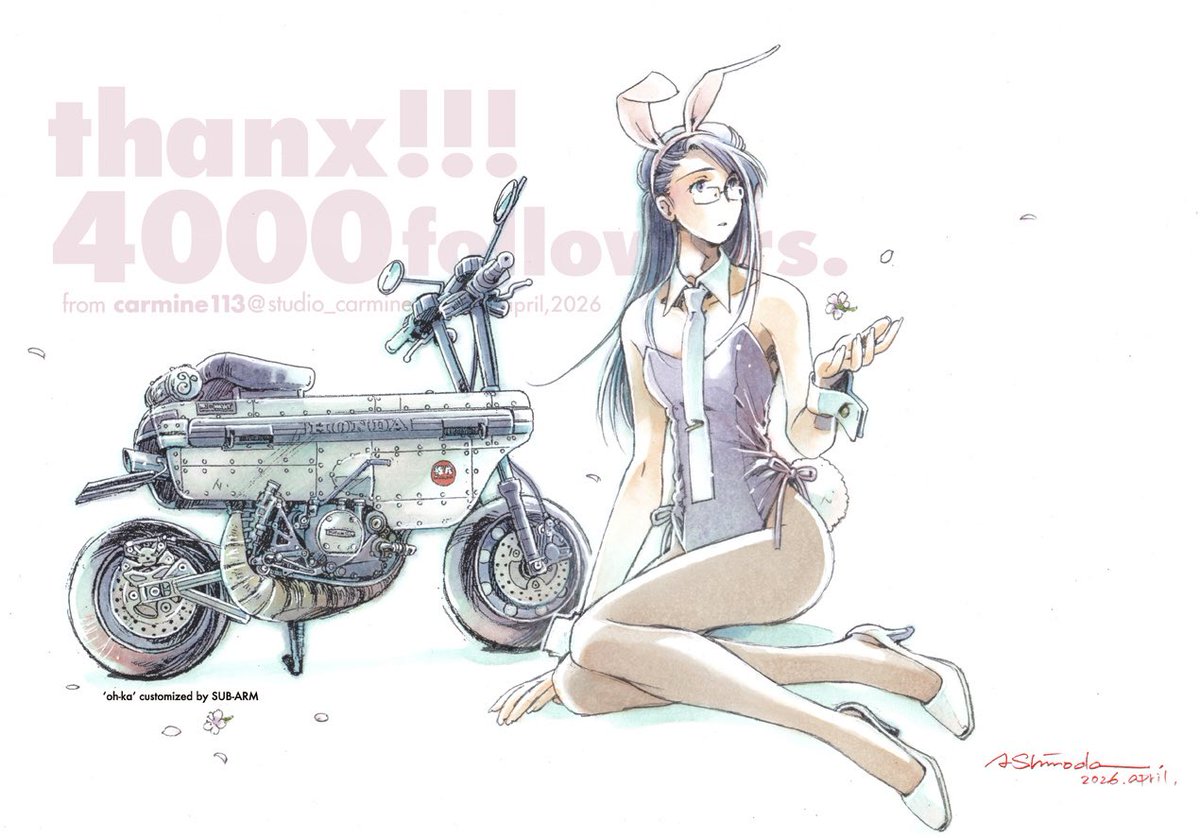 studio_carmine's tweet photo. 【thanx!!!!4,000followers】
じわじわと増えてついにここまで到達丶(°∀°)ノ🌸🌸🌸
本当にありがとうございます！
４月生まれなﾜﾀｸｼ４月に嬉しいサプライズでした🎁
春の名残りを記念に昨年描いたモトパシ御家元＠pacific_moto の桜花を新たにリメイク🌸
今後ともよろしくお願い致します☆ https://t.co/jTRls0DAKP