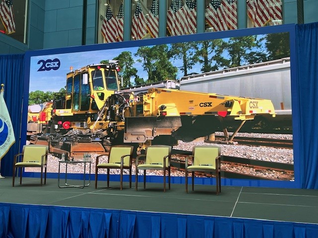 CSX's tweet image. CSX was proud to join the @USDOTFRA &amp;amp; @USDOT for the inaugural #RailTechSummit in D.C. this week as leaders highlighted how emerging #technology can help strengthen #RailSafety and improve network efficiency. Learn more: bit.ly/4w3qmUY