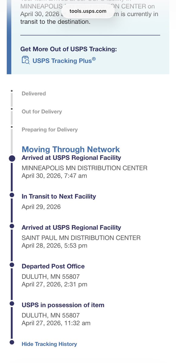Pacific_101's tweet photo. @USPS What is going on that a simple envelope sits 10 miles away from its destination for 2 days?  Is USPS that bad? https://t.co/om0jGsQ0IL