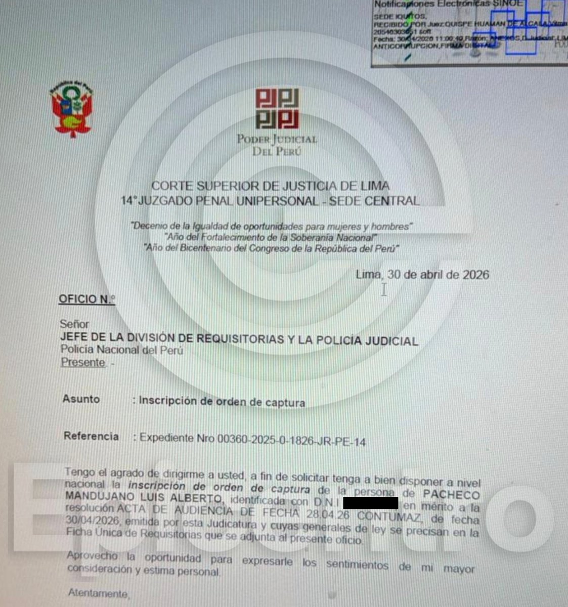 🚨 Corte Suprema ordena captura contra el abogado Luis Alberto Pacheco Mandujano.