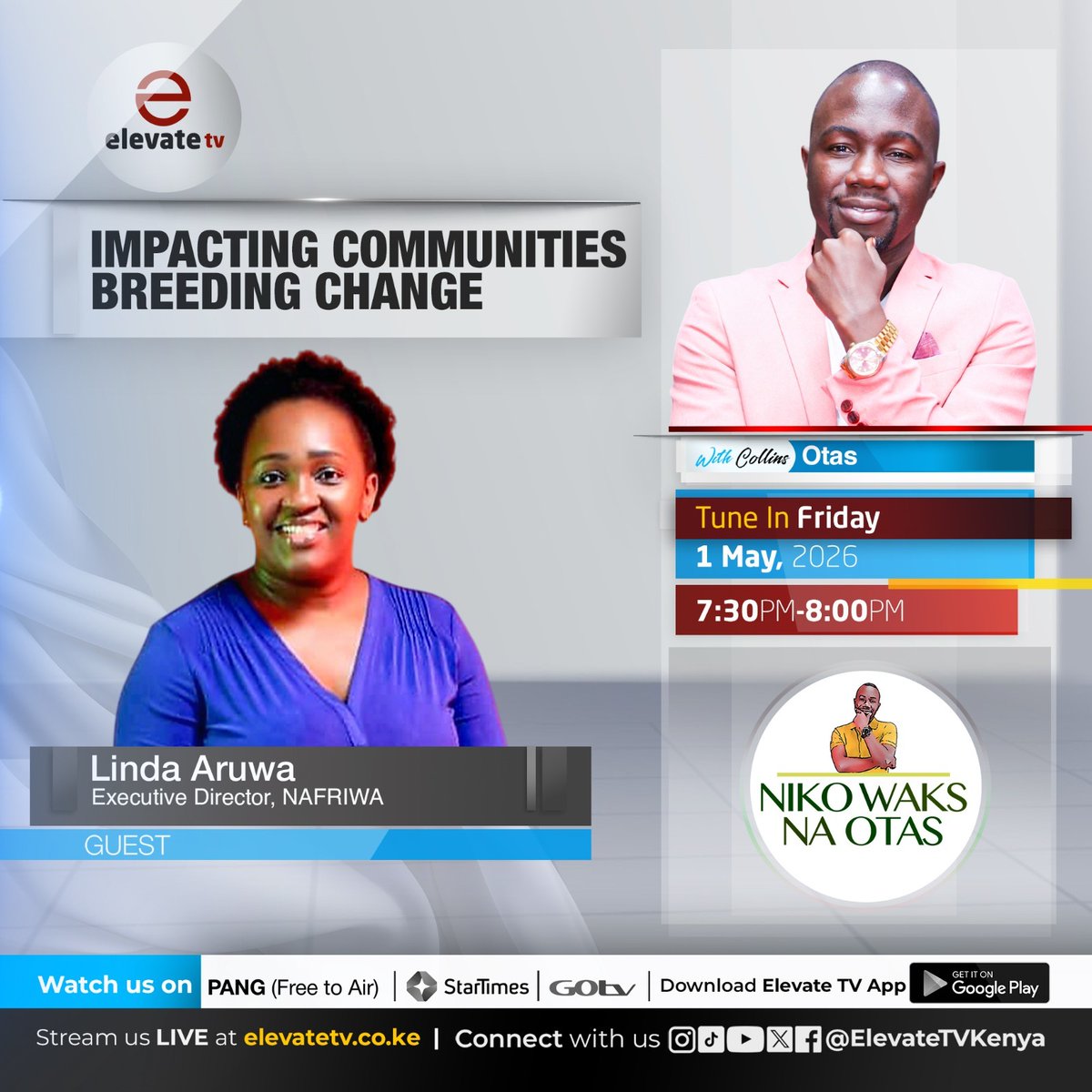 NAFRIWA's tweet photo. Impacting communities. Breeding change.

Join Linda Aruwa, Founder of NAFRIWA, this Friday at 7:30PM on Elevate TV for an inspiring conversation you don’t want to miss. 📺✨ https://t.co/7wTX3Ji7ai