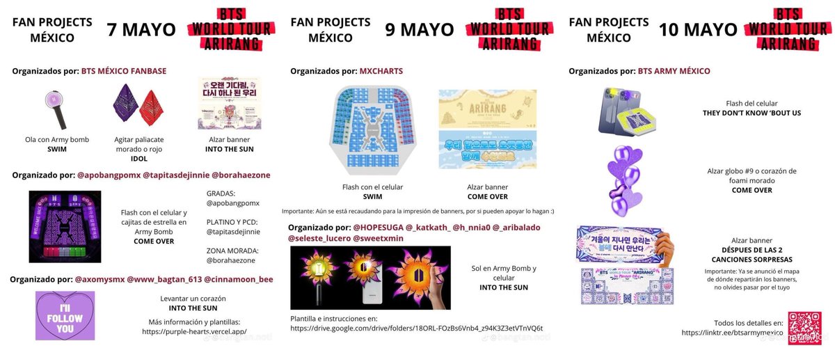 Alguien elaboro esta imagen para visualizar todos los FAN PROJECTS PARA MÉXICO, les dejo los de los tres días de concierto. 🇲🇽❤️‍🔥

★ RT PARA DIFUNDIR Y LLEGAR A MÁS