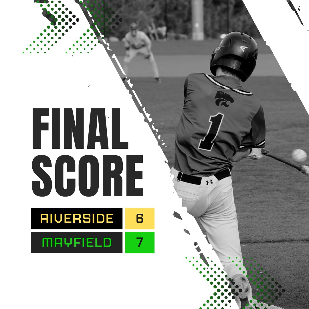 MHSwildcatbsb's tweet image. Late-game response. Wildcats battle back and take the lead in the 6th to beat Riverside.

Mayfield – 7
Riverside – 6

B. Koret – 3H
J. Sega – 2H, 3 RBI, 2 SB
C. Sega – 2H, 2R, 2 SB
D. Locker – W
C. Mize – Save

9 Hits • 7 SB • 6 BB

Mayfield: 7-7 (5-2)

#Family #FearNone